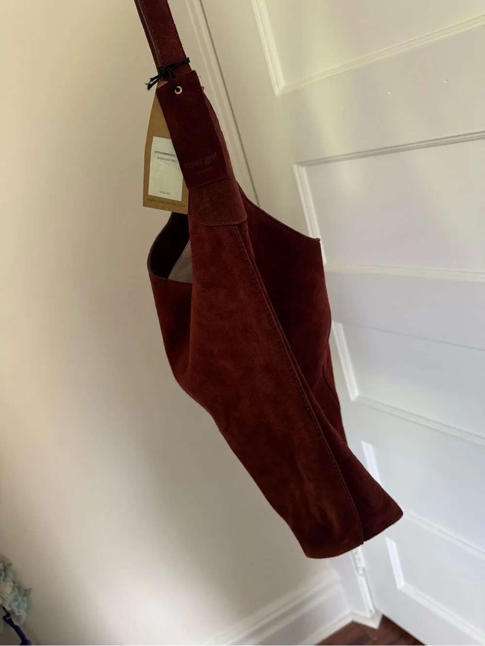 Margot New York - Suede Hobo Shoulder Bag in Deep Burgundy
